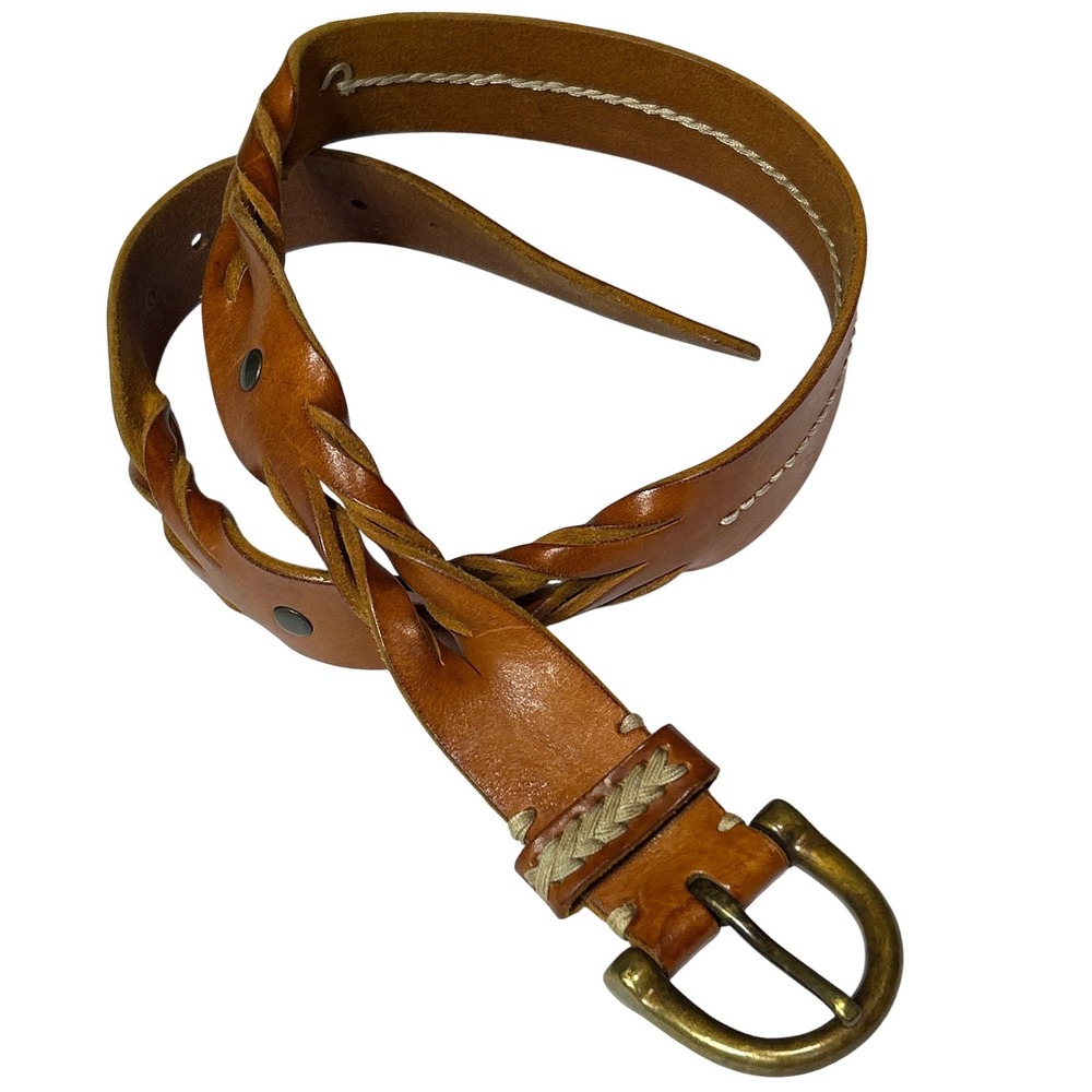 Handmade Brown Leather Mystery Braided Western Stitch Twist Belt Large (31"-35")